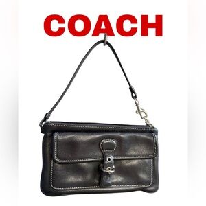 -SOLD-Coach black leather soho wristlet clutch bag